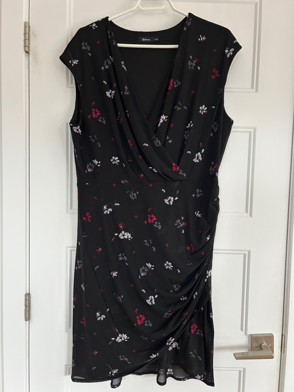 Reitmans Black Floral Faux-Wrap Midi Dress